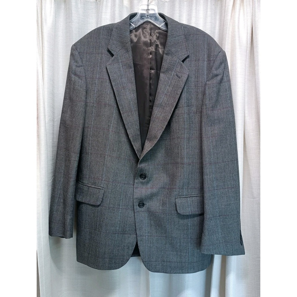 Egon Von Furstenberg Men's Size‎ 44R Gray Plaid 100% Wool Sport Coat Blazer